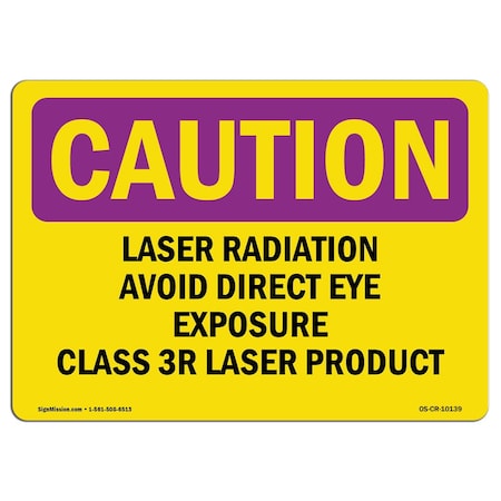 OSHA CAUTION RADIATION Sign, Laser Radiation Avoid Direct Eye Exposure, 24in X 18in Rigid Plastic